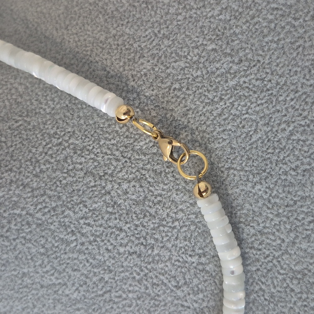 Natural Mother.of Pearl White Slices Of Pearl Rings & Pearl Coin Choker,Braclet - Picture 4 of 7
